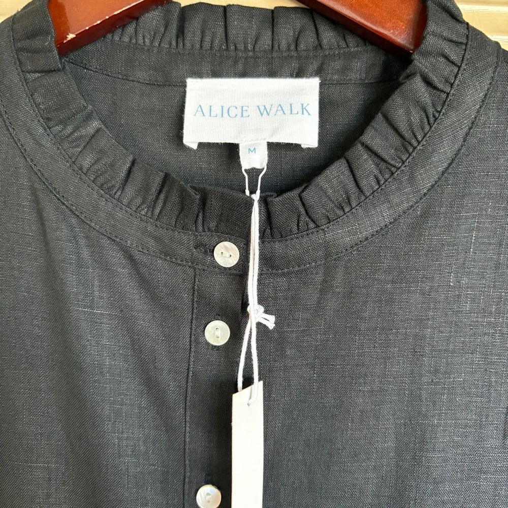 NWT Alice Walk Black 100% Linen Tiered Long Sleeve Midi Dress M - Picture 5 of 6